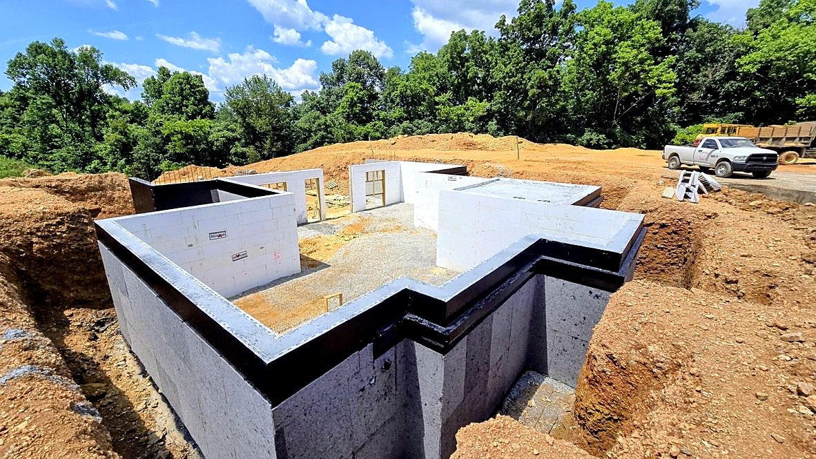 Poured foundation walls on a custom home lot in Middle Tennessee